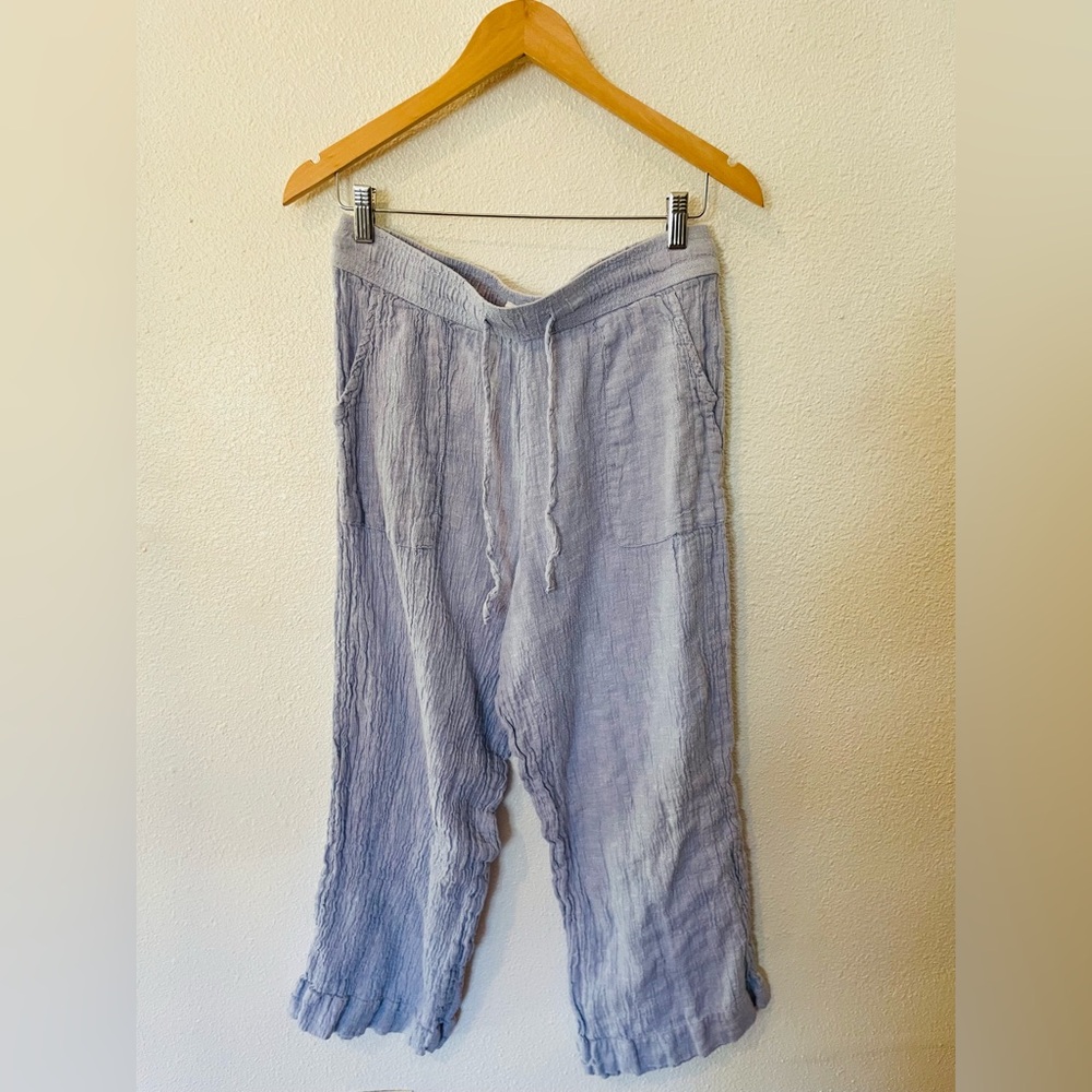 Sigrid Olsen Blue linen cropped trouser pants size large 
Beach vacation relaxed